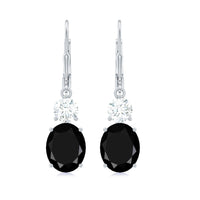 Oval Shaped Lab Created Black Diamond Drop Earrings with Moissanite
