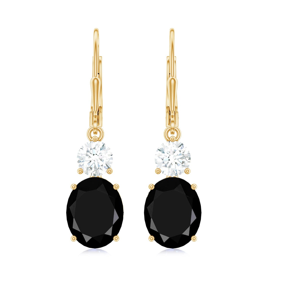 Oval Shaped Lab Created Black Diamond Drop Earrings with Moissanite
