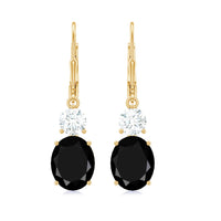 Oval Shaped Lab Created Black Diamond Drop Earrings with Moissanite