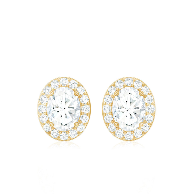 Rosec Jewels Halo Diamond Earrings with screw back, showcasing sparkling diamond design and secure fastening.