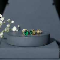 Round Shape Lab Grown Emerald Solitaire Stud Earrings