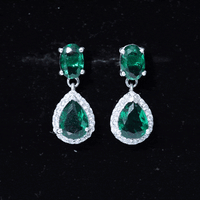 Certified 3 Carat Lab Grown Emerald Bridal Drop Earrings in Silver