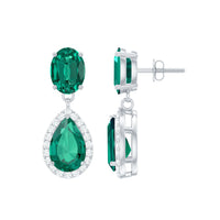 Lab-created emerald and moissanite dangle earrings by Rosec Jewels featuring elegant green gemstone drops.