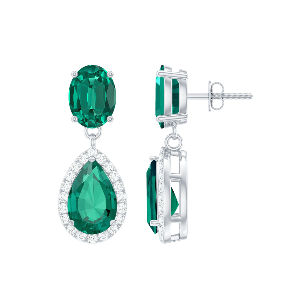 Certified 3 Carat Lab Grown Emerald Bridal Drop Earrings in Silver