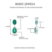 Lab-created emerald and moissanite dangle earrings by Rosec Jewels, showcasing elegant gemstone settings and classic earring design.