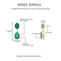 Lab-created emerald dangle earrings with moissanite from Rosec Jewels, featuring elegant, sparkling gemstone design.