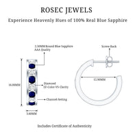 Blue Sapphire Hoop Earrings with Lab Grown Diamond