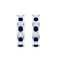 Blue Sapphire Hoop Earrings with Lab Grown Diamond