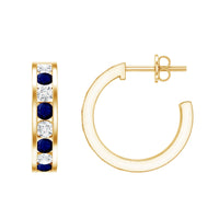Blue Sapphire Hoop Earrings with Lab Grown Diamond