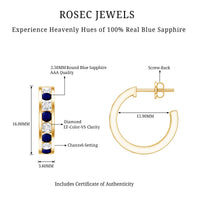 Blue Sapphire Hoop Earrings with Lab Grown Diamond