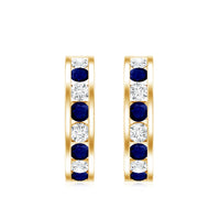 Blue Sapphire Hoop Earrings with Lab Grown Diamond