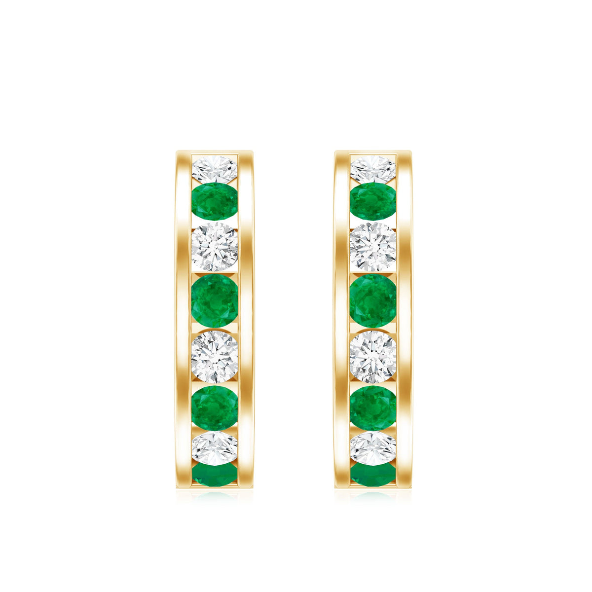 Certified Emerald and Lab Diamond Hoop Earrings
