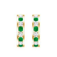 Certified Emerald and Lab Diamond Hoop Earrings