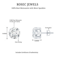 Certified 4 Carat Moissanite stud earrings in silver with sparkling gemstones, designed by Rosec Jewels.