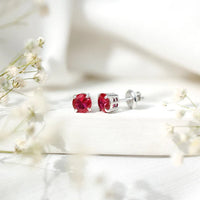 6 MM Round Cut Solitaire Lab Created Ruby Silver Stud Earring for women
