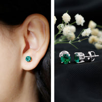 1.6 Carat Round Lab Created Emerald Solitaire Stud Earrings