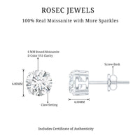 2 Carat Moissanite Solitaire Stud Earrings in Silver