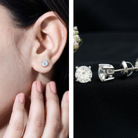 2 Carat Moissanite Solitaire Stud Earrings in Silver