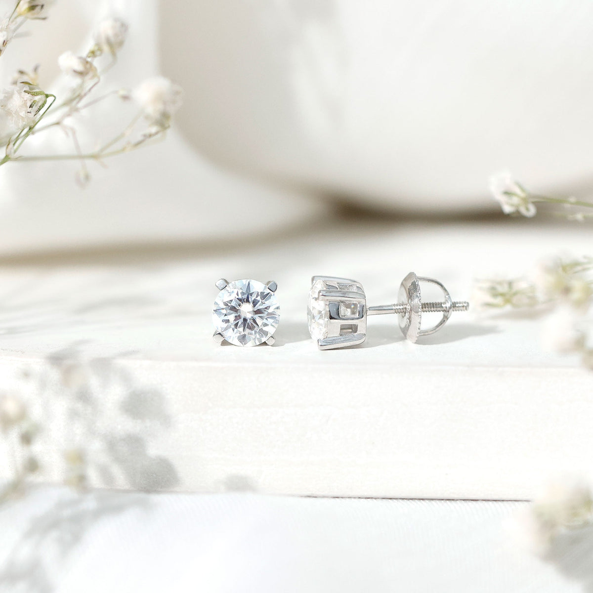 2 Carat Moissanite Solitaire Stud Earrings with Screw Backs