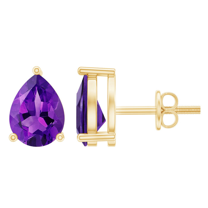 Pear-shaped amethyst teardrop stud earrings by Rosec Jewels, featuring natural purple amethyst gemstones.