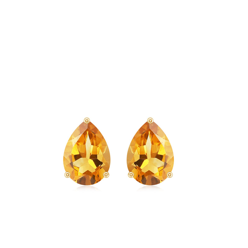 Natural pear-shaped citrine stud earrings featuring November birthstone by Rosec Jewels on a white background.
