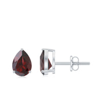 Genuine Pear Shaped Garnet Stud Earrings with Screw Backs
