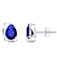 1.5 CT Pear Cut Created Blue Sapphire Solitaire Stud Earrings