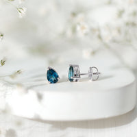 1.5 Carat Pear Shape London Blue Topaz Teardrop Stud Earrings