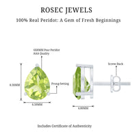 Natural Pear Shape 2 Carat Peridot August Birthstone Earrings