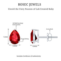 Solitaire 5X7MM Pear Shaped Lab Created Ruby Stud Earrings