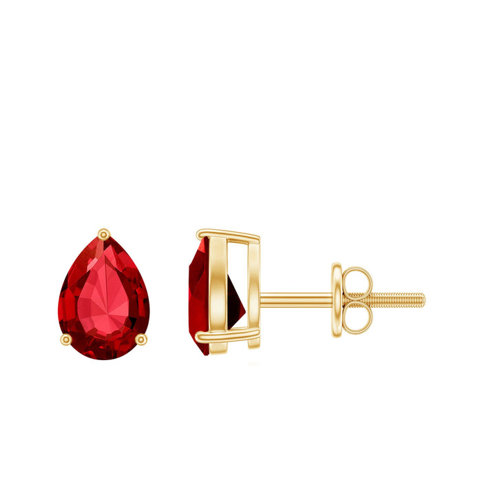 Pear-shaped lab-created ruby stud earrings featuring 5x7mm gemstones from Rosec Jewels.