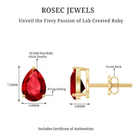 Solitaire 5X7MM Pear Shaped Lab Created Ruby Stud Earrings