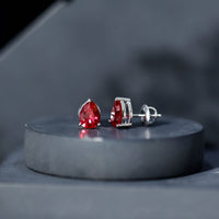 2 Carat Lab Created Ruby Teardrop Stud Earrings for Women