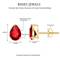 2 Carat Lab Created Ruby Teardrop Stud Earrings for Women