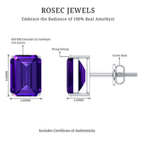 2.8 Carat Emerald Cut Amethyst Solitaire Stud Earrings