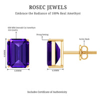 2.8 Carat Emerald Cut Amethyst Solitaire Stud Earrings