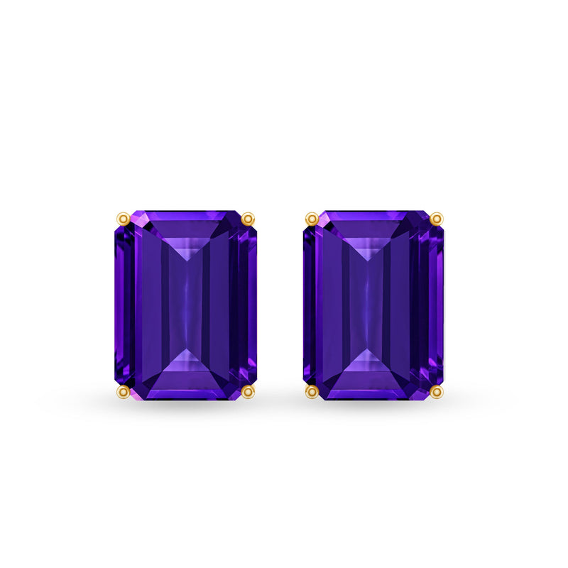 Rosec Jewels 2.8 Carat emerald cut amethyst solitaire stud earrings with silver posts and butterfly backs.