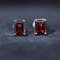 Real 4.32 Carat Emerald Cut Garnet Stud Earrings with Screw on Backs