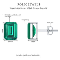 3.3 Carat Emerald Cut Lab Grown Emerald Solitaire Stud Earrings