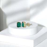 3.3 Carat Emerald Cut Lab Grown Emerald Solitaire Stud Earrings