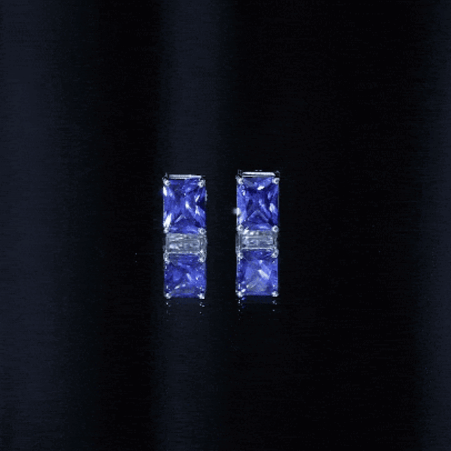 Yellow lab-created blue sapphire stud earrings featuring 3.5 CT emerald cut stones from Rosec Jewels.