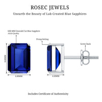 3.5 CT Emerald Cut Lab Created Blue Sapphire Big Stud Earrings