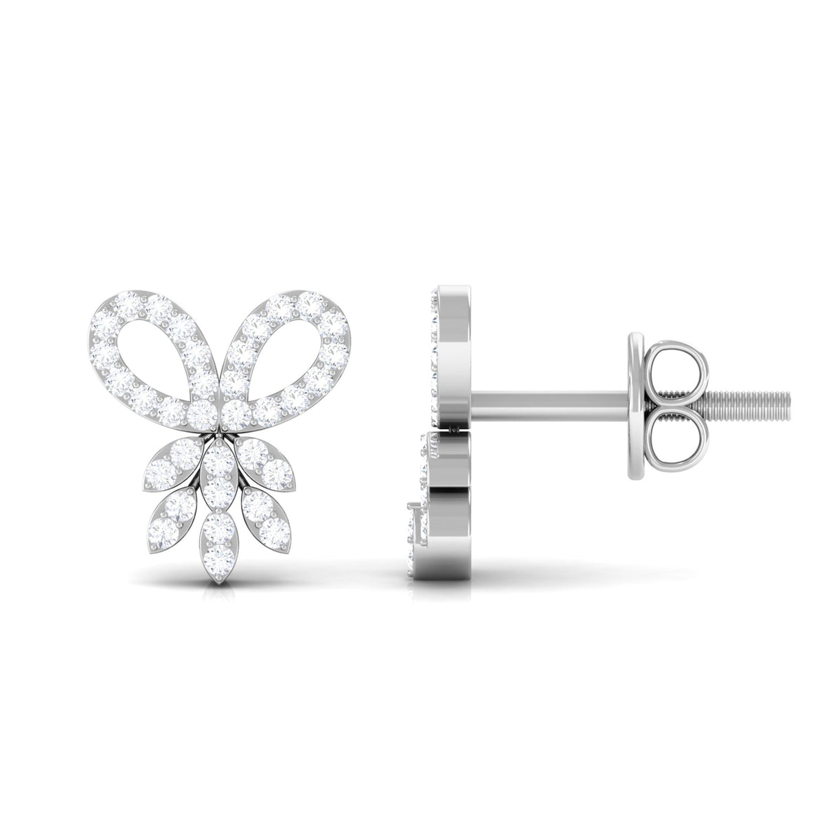 Rosec Jewels certified diamond bow earrings for women, showcasing elegant design with sparkling diamonds and intricate craftsmanship.