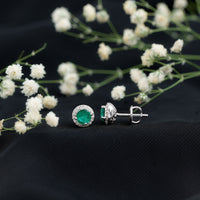 Halo Stud Earrings with Emerald and Diamond