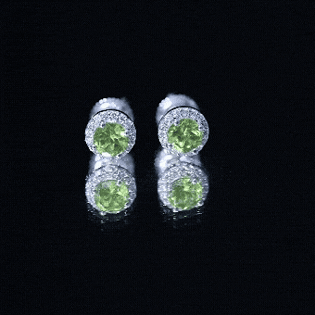 Rosec Jewels classic peridot and diamond stud earrings for women, featuring yellow gold settings and sparkling gemstones.