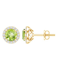 Rosec Jewels classic peridot and diamond stud earrings for women, featuring vibrant green gemstones and sparkling accents.