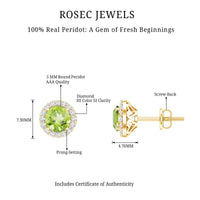 Elegant peridot and diamond stud earrings for women by Rosec Jewels, featuring vibrant green gemstones and sparkling accents.