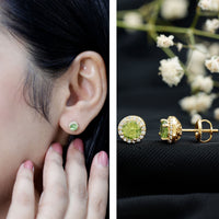 Rosec Jewels classic peridot and diamond stud earrings for women, featuring vibrant green gemstones and sparkling diamonds.