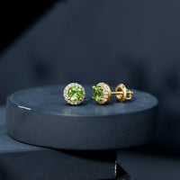 Rosec Jewels classic peridot and diamond stud earrings for women, featuring green gemstones and sparkling diamonds.