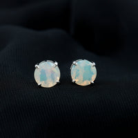 4 Carat Round Cut Ethiopian Opal Solitaire Stud Earrings for Women